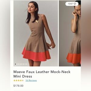 Maeve Mock-Neck Mini Dress in Tan and Orange